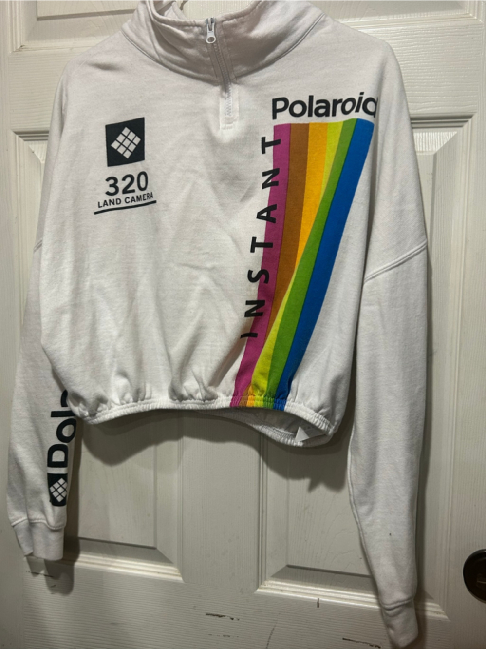Women's Polaroid Cropped Quarter-Zip Sweatshirt White Size L - Picture 3 of 4